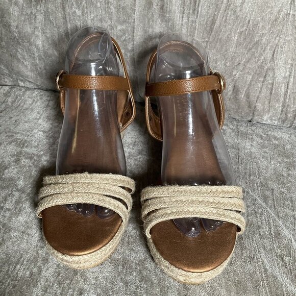 LASCANTA platform Wedge Open toe Espadrille Ankle Strap Sandal 9 Brown - Picture 4 of 14